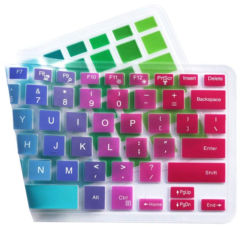 UHamn Silicone Keyboard Cover Compatible for 13.3â€ Dell Inspiron 13 5000 7000 Series 5368 5378 7368 7378, 15.6 inch Dell Inspiron 15 5000 7000 Series i5568 7573 7569 (No Numeric Keypad) - Rainbow - Image 2